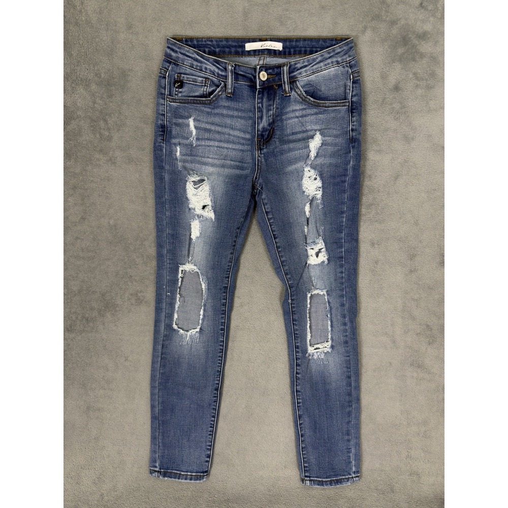 KanCan Jeans Womens 5/26 Blue Medium Wash Distressed‎ Denim Skinny Mid Rise